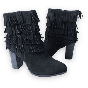 Catherine Malandrino Black Fringe Booties Sz 8 NWOB